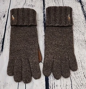 POLO RALPH LAUREN MENS 100% WOOL BROW GLOVES SUEDE TRIM PONY LOGO NWOT OS - Picture 1 of 5