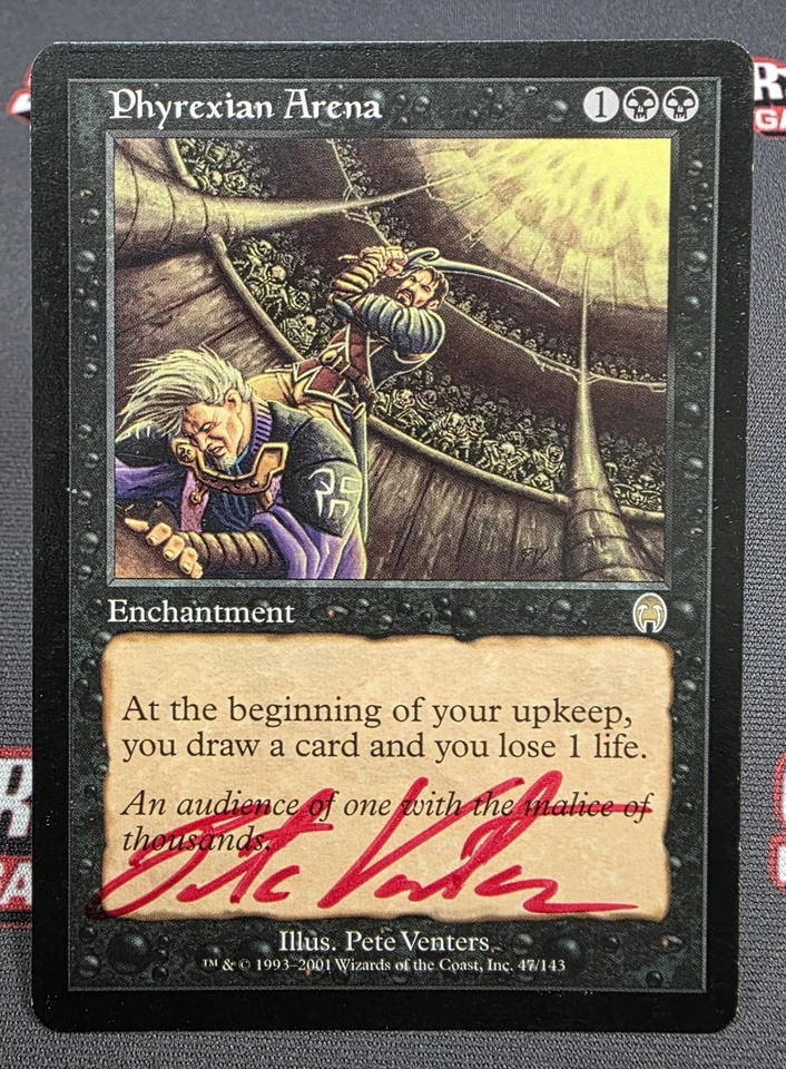 MTG Phyrexian Arena- DAMAGED - Signed -Apocalypse Magic the Gathering Card # 47 - Image 1 of 4
