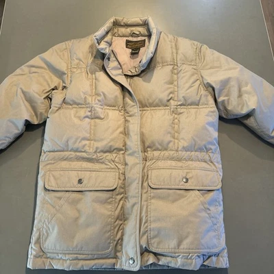 Vintage Eddie Bauer Goose Down Coat Puffer Parka Men’s S Beige Quilted No Hood - Image 1 of 4