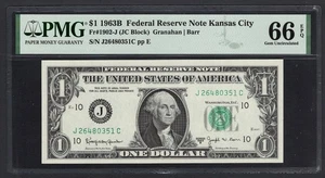 United States-Federal Reserve 1 Dollar 1963B Fr#1902-J (JC Block) UNC Grade 66 - Picture 1 of 2