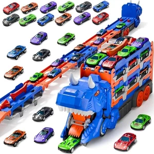 Toddler Car Truck Toys Gifts for 3 4 5 Years Old Boys, Toy Cars Track Set Dinosa - Picture 1 of 6