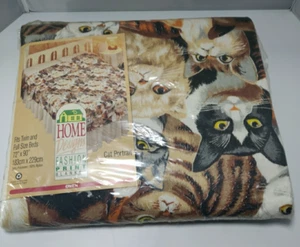 Cat Print Bed Blanket OWEN Vtg USA Kitten NEW Throw Retro Twin/Full - Picture 1 of 6