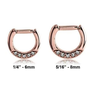 Rose Gold 316L Surgical Steel Hinged Septum Clicker Nose Ring Hoop CZ 14G 16G - Picture 1 of 1