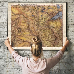 North & South Dakota Montana Wyoming Minnesota Iowa Map Print Poster Wall Decor - Bild 1 von 26