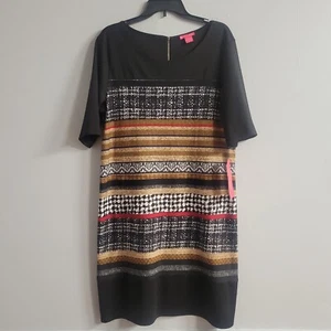 Sunny Leigh Größe XL schwarz/braun Viertelärmel schmeichelhaft Etuikleid Arbeitskleid USA - Bild 1 von 9