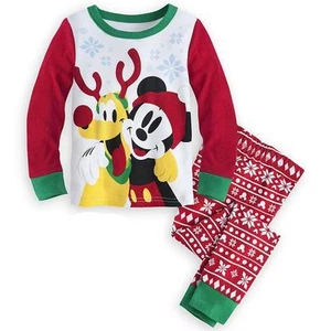 Disney Mickey Mouse 2PC Holiday Christmas Tight Fit Pajama Set Boy 5 6 - Picture 1 of 3