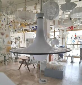 Lampadario Sospensione chandelier in Vetro di Murano Bianco Nero Vintage 1 luce