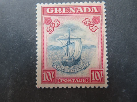 1938-50 Grenada 10s Steel Blue & Carmine p12x13 SG163 Mounted Mint Cover
