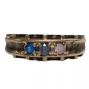 Anello Vintage Oro Giallo Massiccio 10K Tre (3) Pietra Nascita Mamme Misura 5,75 - Foto 1 di 8