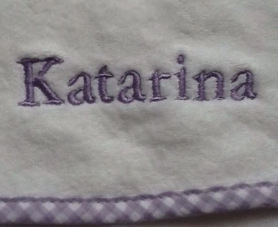 Pottery Barn Kids Hooded Kids Nursery monogramed KATARINA  Purple Checked New - Image 1 of 3