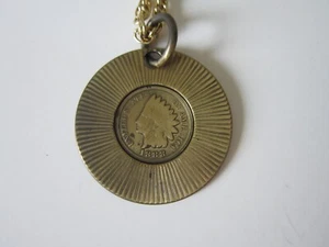 1888 INDIAN HEAD PENNY Pendant Necklace GOLD TONE 24" CHAIN - Picture 1 of 5