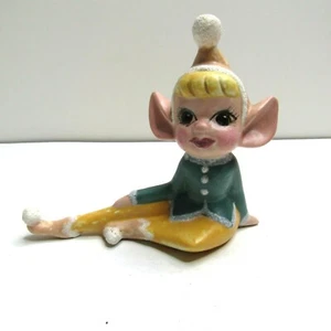 Vintage Bastler Weihnachten Pixie Elfe sitzend rosa Hut Quaste Schuhe bemalt Stiefel - Bild 1 von 4