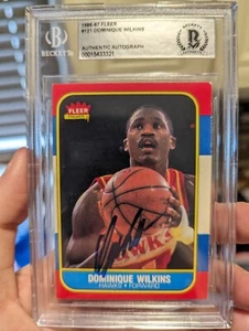 Tarjeta de novato Fleer 1986 firmada por Dominique Wilkins #121 Salón de la fama Atlanta Hawks Beckett - Imagen 1 de 2