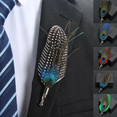 Brooch Pin Peacock Pheasant Feather Suit cape pin Lapel Wedding Party Hat Clip - Image 1 of 4