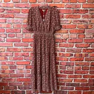 Rust Orange Tiered Patterned Max Studio Bohemian Short Sleeve Maxi Dress - Picture 1 of 9