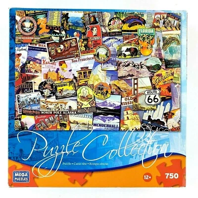 TRAVEL USA  750 Piece Jigsaw Puzzle By Mega Puzzle COMPLETE Puzzle Collection - Image 1 of 4