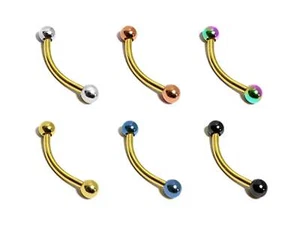 Gold Curved Barbell Eyebrow Piercing, Lip Bar with Custom Ball Colors - Picture 1 of 11