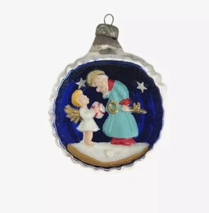 VINTAGE Mercury Glass Diorama Indent Angel Father Time Ornament Italy - Picture 1 of 4