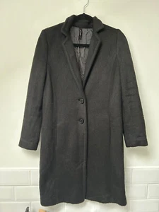 MARC CAIN Black Virgin Wool Blend Long Overcoat Coat Size N2 UK10 £450 - Picture 1 of 11