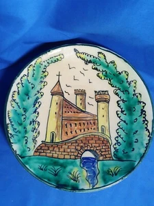 Charming Rustic Hand Painted Del Mazo Pottery Charger With Picture of Castle - Picture 1 of 8