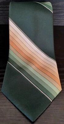 1970’s Don Loper Beverly Hills Men's Necktie 100% Poly Fat 4" 56" Green Striped - Image 1 of 4