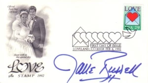 Jane Russell autografiado firmado LOVE 1992 primer día portada sobre caché (JSA) - Imagen 1 de 1