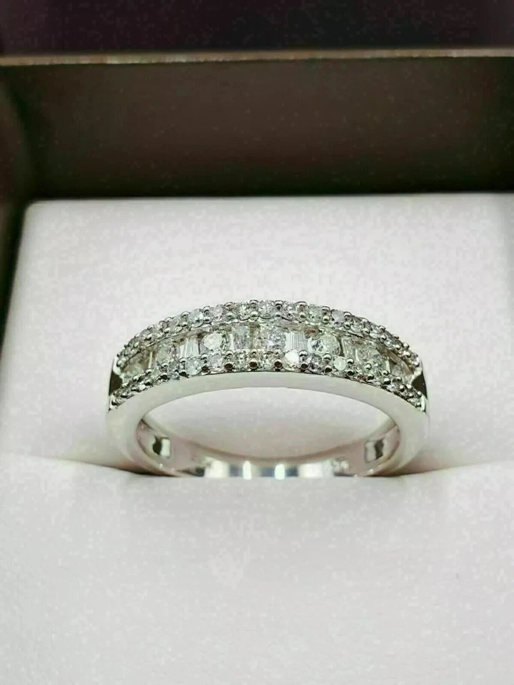 1.25 Ct Lab Created Baguette Diamond Anniversary Band Ring 14K White Gold Finish - Image 1 of 1