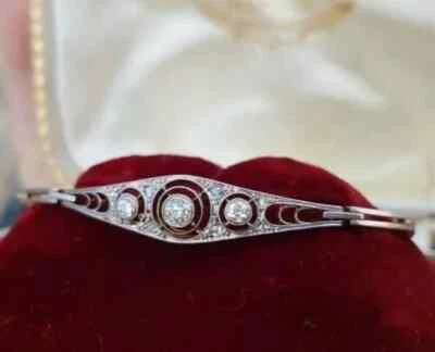 14k White Gold Plated 2.75CtRound Diamond Art Deco Women's Bangle Bracelet 925 - Image 1 of 4