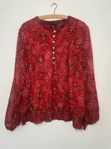 Klass Long Sleeve Red Paisley Print Chiffon Blouse In Size 22 - Boho - Picture 1 of 9