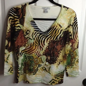 VTG Alberto Makali - NY Paris Milano Geometric Print, Tribal, Sequins, Soft Chic - Picture 1 of 4