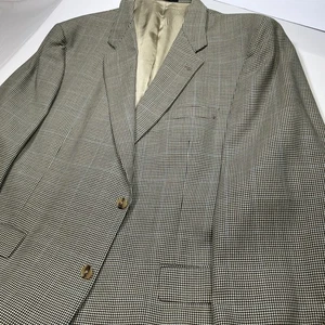 Hart Schaffner Marx Houndstooth Blazer Men's 48R Beige Blue Patterned Jacket - Picture 1 of 10