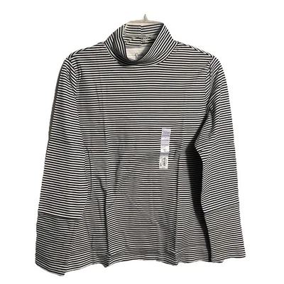 Novo com etiquetas Croft & Barrow grande falso gola alta listra preta branca manga longa algodão - Imagem 1 de 4