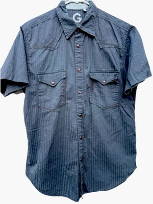 Camisa de vestir para hombre G By Guess talla M gris botones a presión logotipo moderno Foto 1 de 4