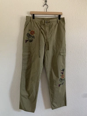 Sundance Floral Embroidered Cargo Pants Green Cotton Women’s Size 12 - Image 1 of 4