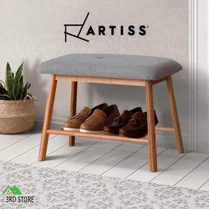 Artiss Shoe Rack Bench Storage Shelf Organisers Bamboo Grey Seat Chair - Picture 1 of 12