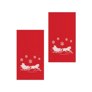 Sleigh Ride 2 Embroidered Waffle Weave Kitchen Towel Set of 2 - Picture 1 of 1