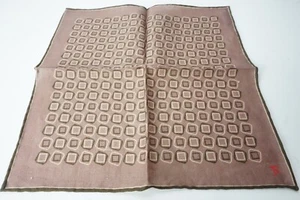 Isaia Brown Mauve Retro Geometric 100% Linen Pocket Square Italy New - Picture 1 of 5