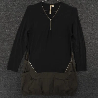 Comfy USA Sara Tunic Dress Womens S Black Green Pockets Zip V Neck Long Sleeve - Image 1 of 4