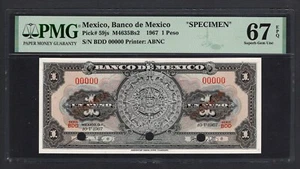 Mexico One Peso 1967 P59js Specimen Uncirculated Grade 67 Top Pop - Picture 1 of 2