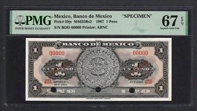 México Un Peso 1967 P59js Espécimen Sin Circular Grado 67 Top Pop Foto 1 de 2