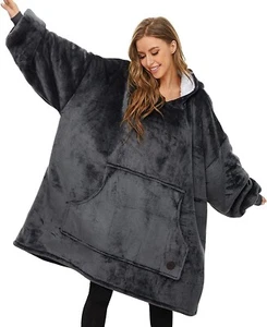 Wearable Blanket Hoodie, Oversized Sherpa Hooded Blanket Sweatshirt One Size - Picture 1 of 7