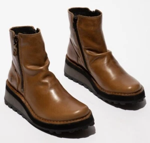 Fly London Women's Hole Leather Boots Camel - Picture 1 of 3