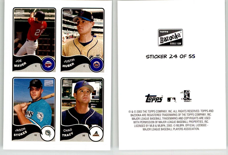 Joe Mauer Huber Stokes Tracy 2003 Topps Bazooka 4 on 1 Sticker #24 - Image 1 of 1