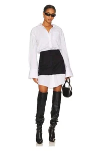 Remain Revolve Dress Layered Suiting Button Shirt Mini Skirt 4 XS White Black - Picture 1 of 2