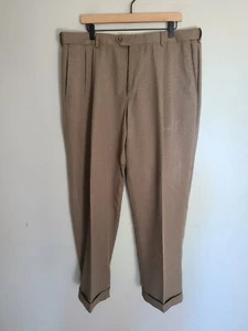 RC2 Claiborne Mens Front Pleated Cuffed Dress Pants Beige Tweed Print 34x30 - Picture 1 of 6