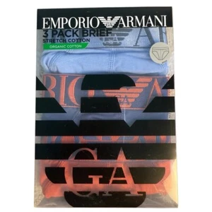 New Emporio Armani 3 Pack Briefs Size Medium Blue Organic Cotton - Picture 1 of 7