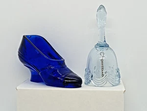 Zapatilla de vidrio azul colbalto campana decorativa de vidrio transparente tinte azul - Imagen 1 de 10