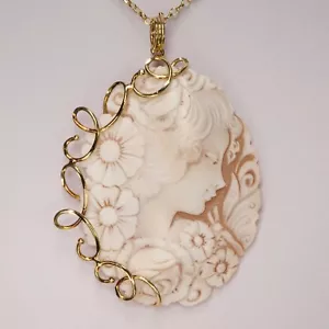 Jugendstil Anhänger Gemme mit Kette 925/-Sterling Silber vergoldet 45cm - Bild 1 von 5