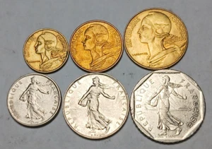 France Type Set - Fifth Republic - 6x Vintage Coins - 5 Centimes to 2 Francs - Picture 1 of 6