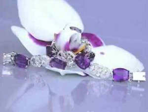 10Ct Cushion Cut Amethyst Diamond Party Ware Tennis Bracelet 14K White Gold Over - Picture 1 of 4